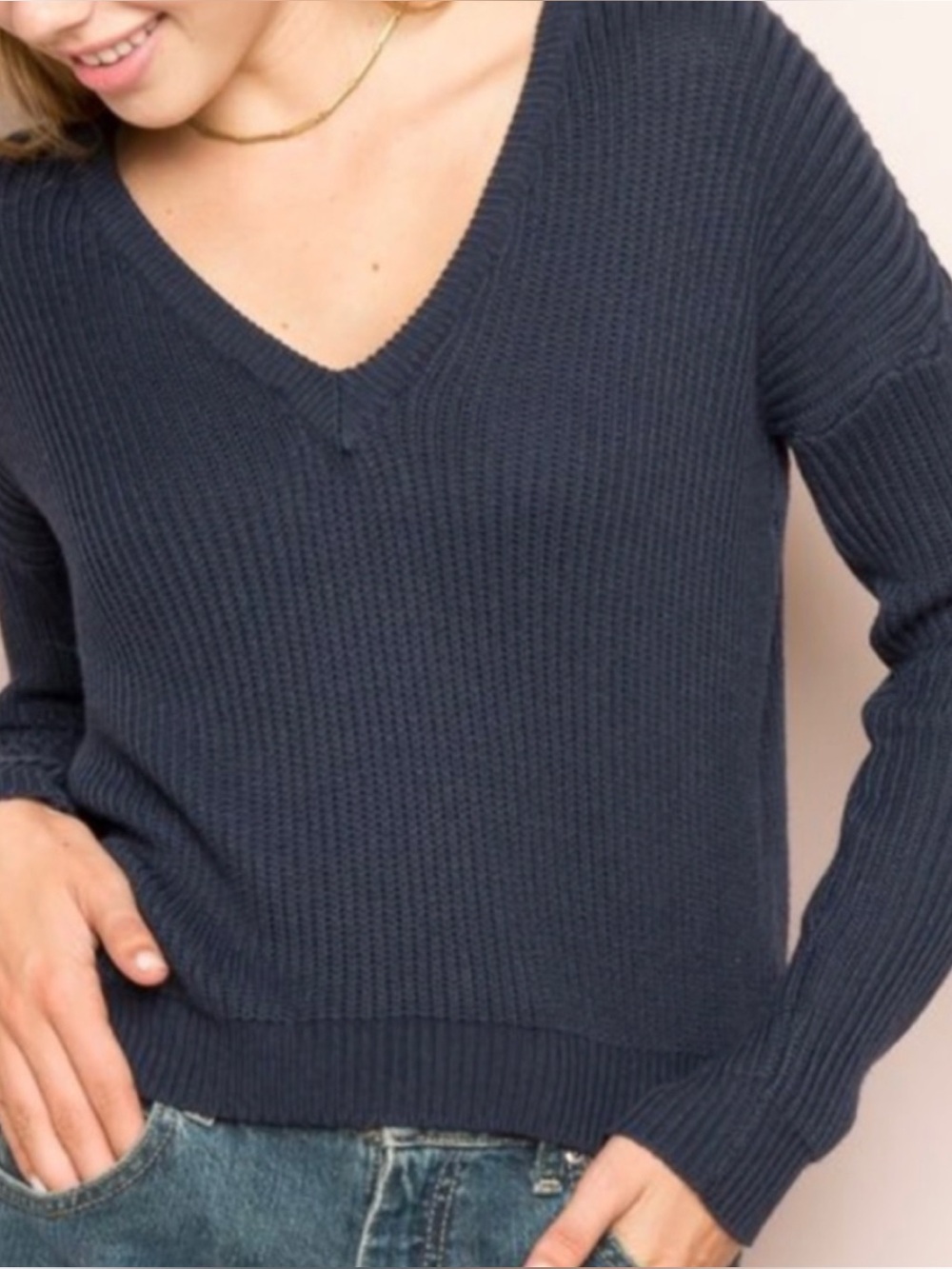 Brandy Melville V-Neck Knit Pullover Sweater
